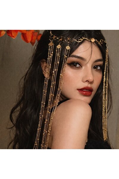 GlassySKY Accesoriu exotic cu lanț pentru păr lung, pentru nuntă/logodnă/mire...