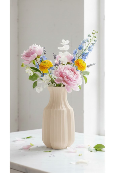 END Design 3DBaskı Ribbed Dekoratif Vazo – Minimalist Tasarım, Modern İç Meka...