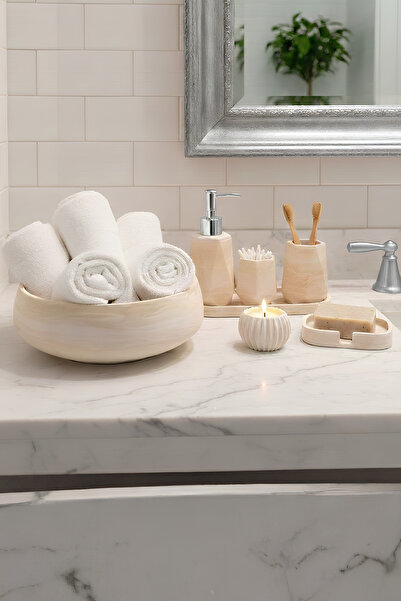 Elizovi Marble Textured 7 Piece Luxury Bathroom Set |   Liquid Soap Dispenser...