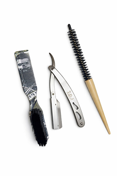 OEM Set profesional barber – brici, perie rotundă styling și perie cu piepten...