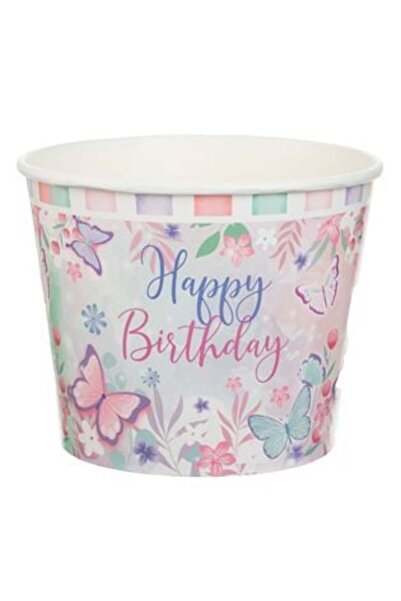 OEM Snack Paper Cup White Pink Green Mint Butterflies "Happy Birthday" - 1.8 L