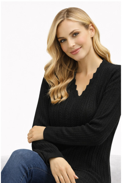 Elçelya Moda Women's V-Neck Knitwear Mother's Seasonal Lycra Sweater