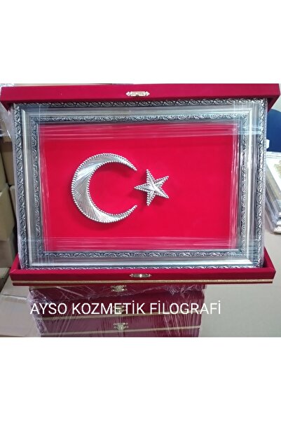 ayso kozmetik AYYILDIZ GÜMÜŞ 15X22.5 FİLOGRAFİ KUTULU TABLO PLAKET TÜRK BAYRAĞI