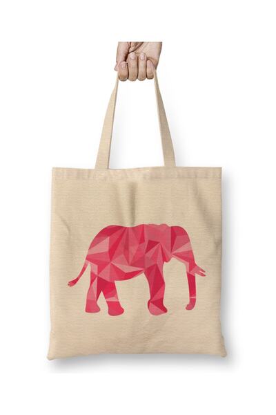 Toyaso Geometric Animal Pink Elephant Elephant White Tote Bag Long Handle Sho...