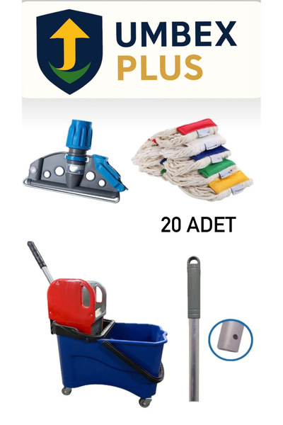 UMBEX PLUS UMBEX Tek Kovalı Plastik Temizlik Arabası Islak Mop Setli Paspas A...