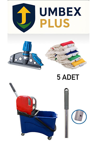 UMBEX PLUS UMBEX Tek Kovalı Plastik Temizlik Arabası Islak Mop Setli Paspas A...