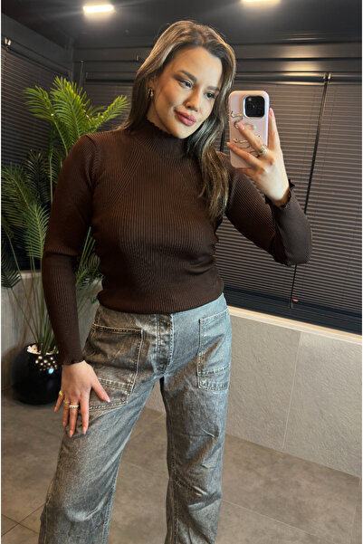 MİR STORE Brown High-Necked Knitwear with Sleeve Detail