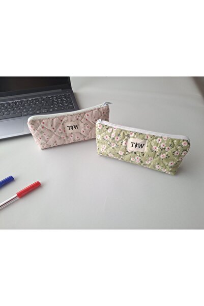 TALL WAY Pembe çiçek desenli 2'li set kalemlik-tek bölmeli