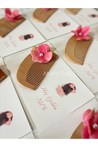 Bianı Tasarım Çiçek Süslemeli Ahşap Tarak - Hoşgeldin Yenidoğan Doğum, Mevlit...