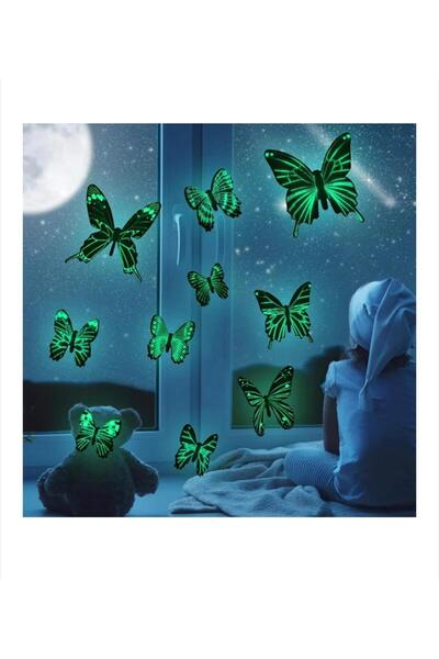 OEM Set of 4 decorative 3D butterflies, phosphorescent, self-adhesive6-12 cm