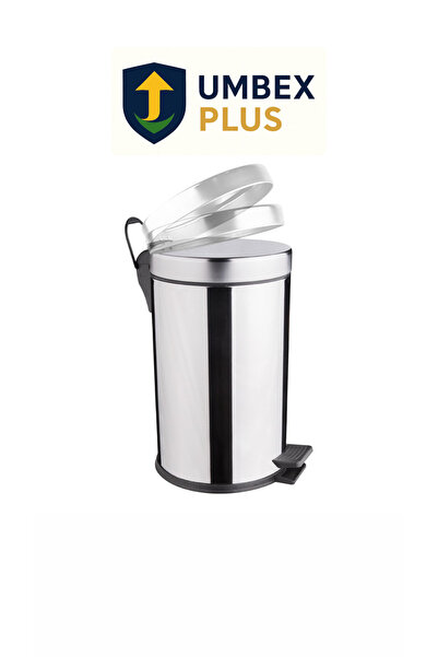 UMBEX PLUS 30 Litre Krom, Metal Paslanmaz Çöp Kovası Çöp Kutusu Pedallı Amort...