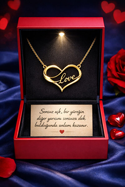 KAR DİAMOND 925 Ayar Gümüş Altın Kaplama Sonsuz Kalp Kolye – Işıklı Hediye Ku...