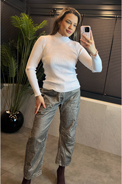 MİR STORE White Turtleneck Sleeve Detailed Knitwear