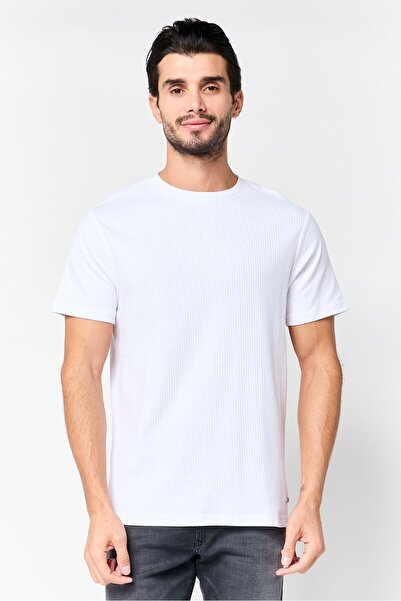 BENCH Men Crew Neck Short Sleeve Textured T-Shirts, White