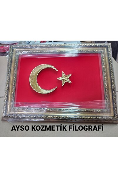 ayso kozmetik AYYILDIZ SARI 15X22.5 FİLOGRAFİ İŞLEMELİ TABLO PLAKET TÜRK BAYRAĞI