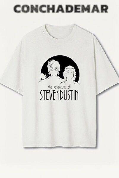 Vordevia Stranger Things Steve ve Dustin Baskılı Premium Oversize Pamuklu T-s...