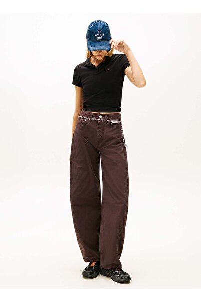 Tommy Jeans Nakışlı Siyah Kadın Polo T-Shirt