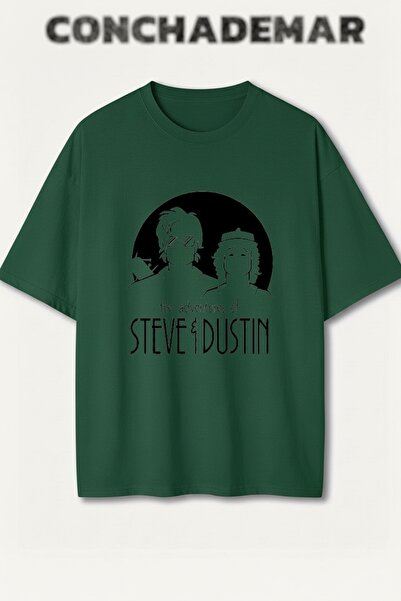 Vordevia Stranger Things Steve and Dustin Printed Premium Oversize Cotton T-S...