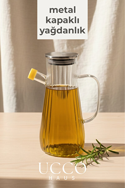 UCCO 900 ml Vakum Kapaklı Borosilikat Cam Yağlık Sirkelik Sürahi Yağdanlık