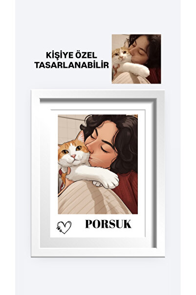 AY AN STUDYO Kişiye Özel Evcil Hayvan Karikatür Tablo Fotoğraflı Çerceve