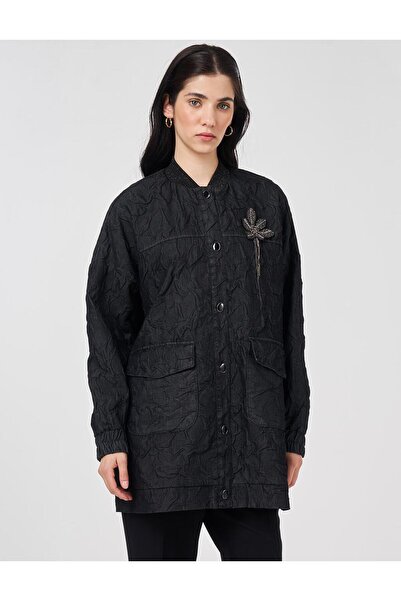 Kayra Kabartma Desen Kolej Yaka Ceket Siyah