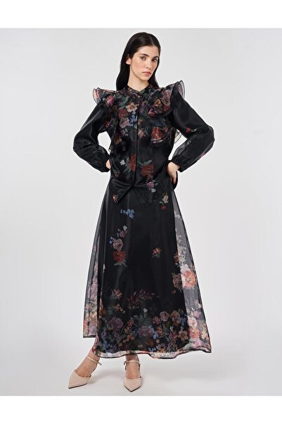 Kayra Fırfır Detaylı Organze Etekli Takım Siyah