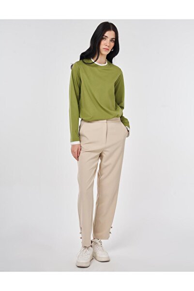KYR Knot Buttoned Pipe Leg Trousers Stone