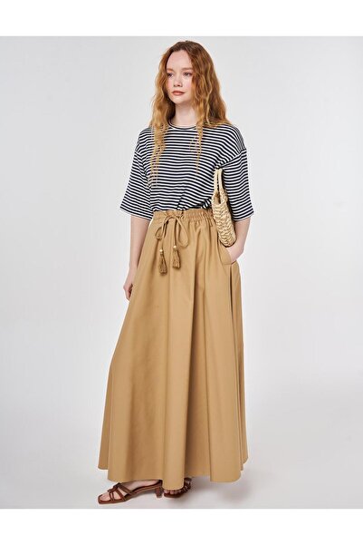 Kayra Tasseled A-Line Skirt Beige