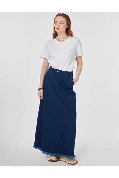 Kayra Tifsitmeli Denim Skirt Super Stone Wash