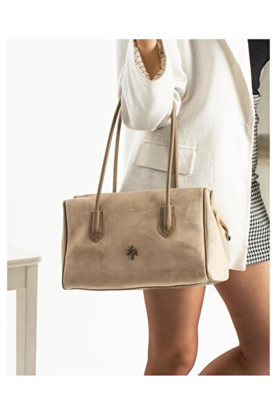 Jacquline Hakiki süet deri kadın el omuz çapraz çanta