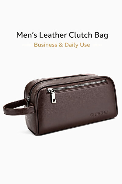 Cuorvag Men’s Leather Clutch Bag with Zipper, Large Capacity Handbag with Car...