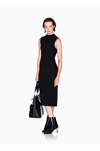 Armani Exchange Dik Yaka Düz Siyah Uzun Kadın Elbise XW001308