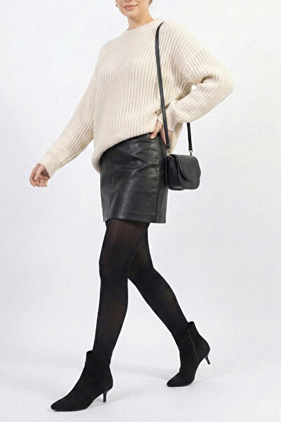 TrendyAnka Women's Black Suede Fur Lined 4 cm Short Low Heeled Pointed Toe Si...