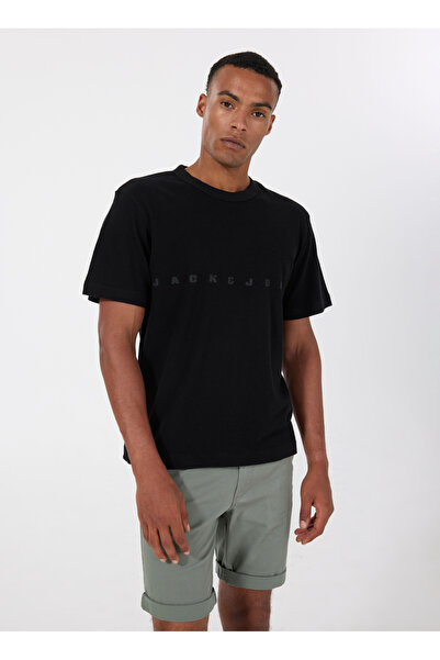 Jack & Jones Siyah Erkek Rahat T-Shirt 12276640_JCOLIDO FABRIC BRANDING TE