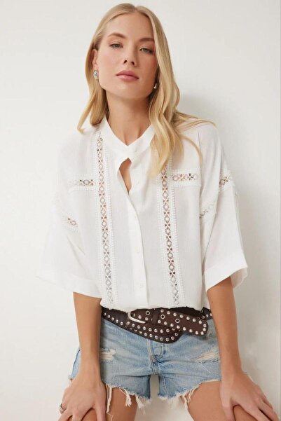 Septemmart Çiçek İşlemeli %100 Pamuk Bohem Kadın Gömlek