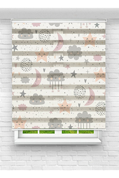 Enzo Home Gülen Bulut ve Yıldız Desenli Baskılı Zebra Perde – Pastel Ton