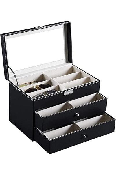 PADOM منظم تخزين وعرض النظارات الطبية والشمسية من الجلد الصناعي، يحتوي على 8 ...