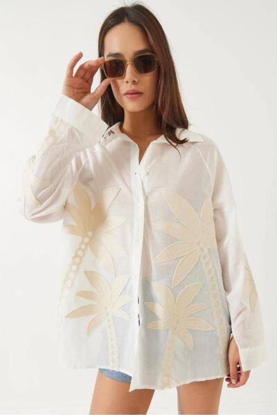 Septemmart 100% Cotton V-Neck Women's Shirt with Ethnic Embroidery Detail