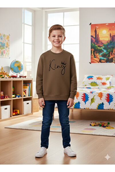 Bonbelle سويت شيرت مطبوع عليه شخصيات باللون البني بثلاثة خيوط مريح ودافئ للفت...