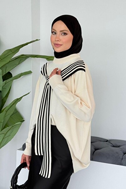 Hazamoda Χαλαρό τουνίκ με λεπτομέρεια σε στυλ κασκόλ, εκρού