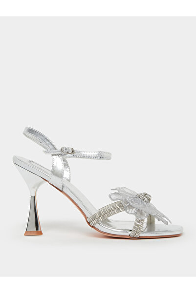 Styli Silver Flower Applique High Heel Sandals