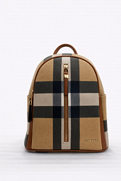 louisiana polo Silver Polo Women's Backpack Checkered Plaid Beige-Tan 901