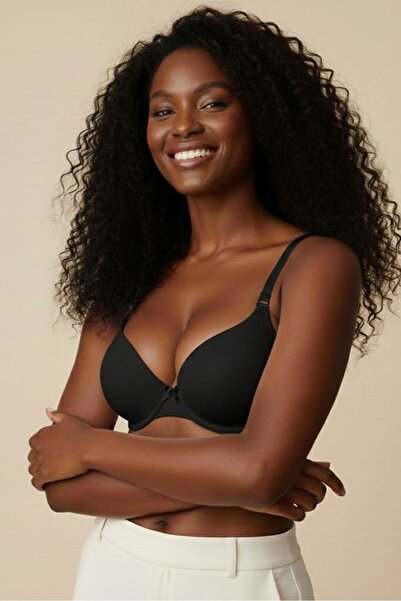 Manken Black Women's Unpadded Sponge B Cup Underwire Removable Strap Ear-Shap...