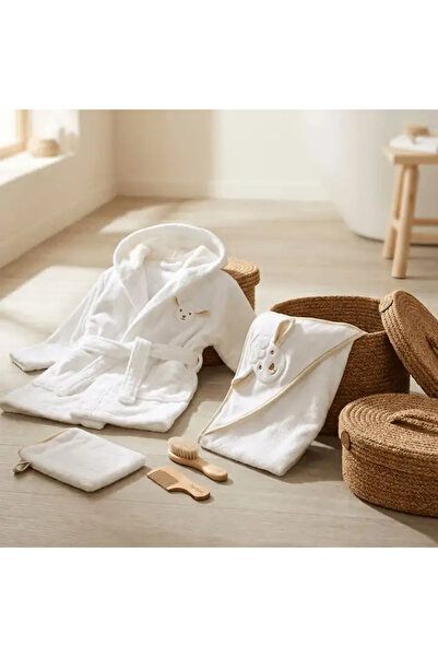 tinylamb Lamb Pure Dream Banyo Seti | Bornoz - Kare Kundak Havlu - Banyo Kese...