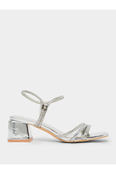 Styli Women Silver Embellished Block Heel Sandals