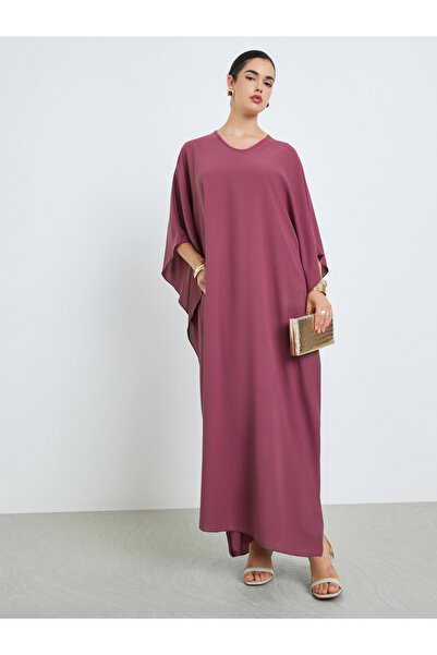 Styli Women Rust Solid Kimono Sleeve Kaftan