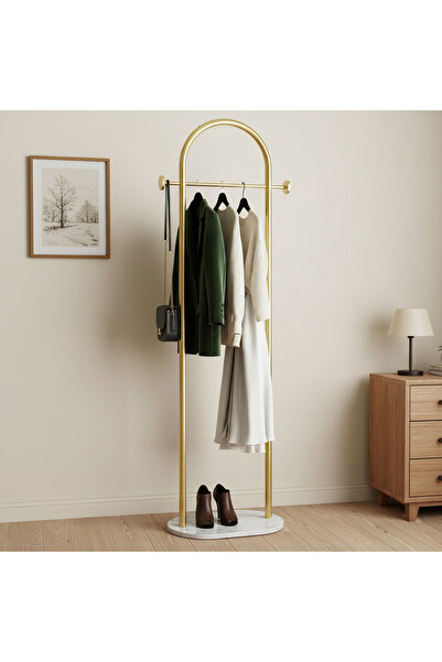 EqiEch رفوف ملابس ذهبية عصرية بقاعدة رخامية وخطافات تعليق للمدخل أو الردهة أو...