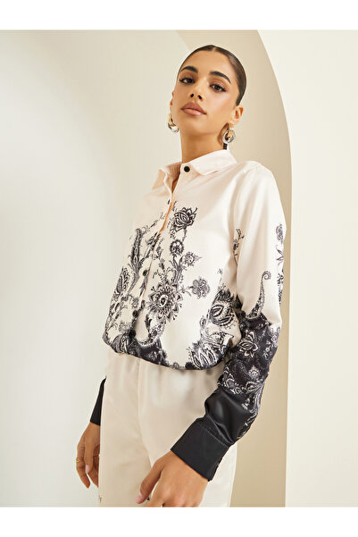 Styli Women Beige Paisley Placement Printed Shirt