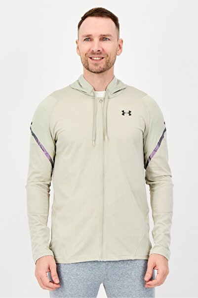 Under Armour Men Fitted Fit Long Sleeve Running Full Zip Hoodie, Beige