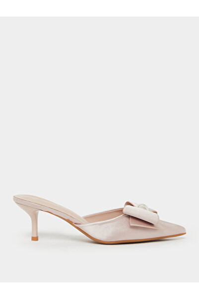 Styli Nude Satin Mules with Bow Detail